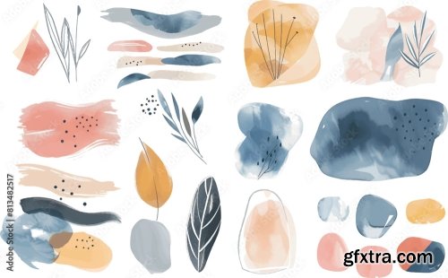 Set Of Minimalist Hand Paint Abstract Art Background With Watercolor Spot 6xAI