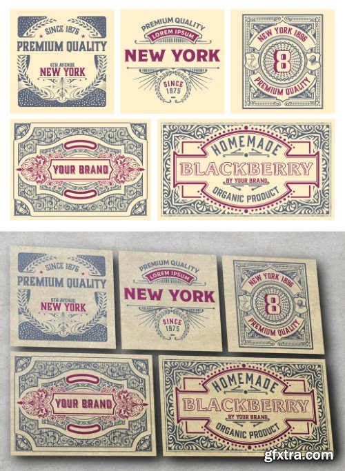 Set of 5 Vintage Labels for Packing