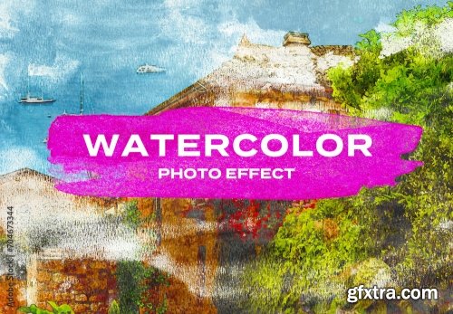 Watercolor Painting Paint Drawing Art Photo Effect Paper Texture Template Mockup Overlay Style 704673344