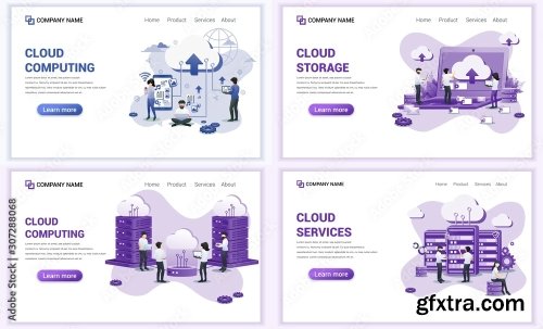 Set Of Web Page Design Templates For Cloud Services 25xAI