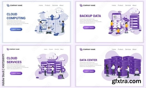 Set Of Web Page Design Templates For Cloud Services 25xAI