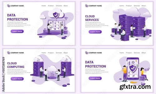 Set Of Web Page Design Templates For Cloud Services 25xAI