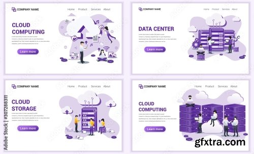 Set Of Web Page Design Templates For Cloud Services 25xAI