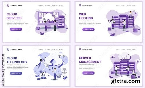 Set Of Web Page Design Templates For Cloud Services 25xAI