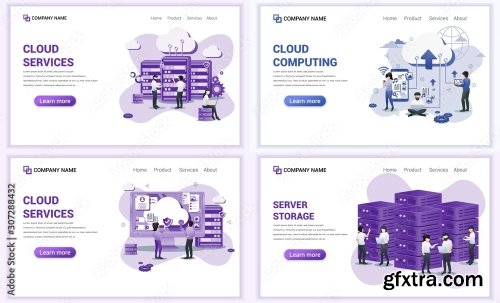 Set Of Web Page Design Templates For Cloud Services 25xAI