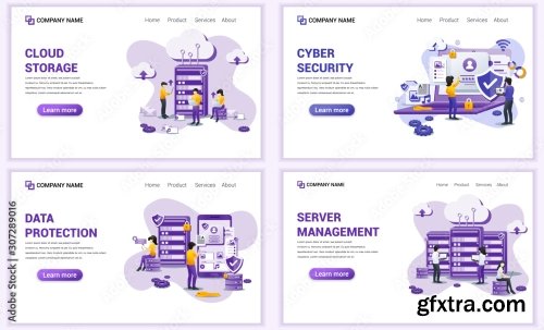 Set Of Web Page Design Templates For Cloud Services 25xAI