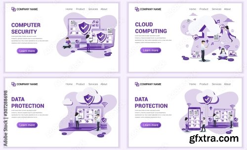 Set Of Web Page Design Templates For Cloud Services 25xAI