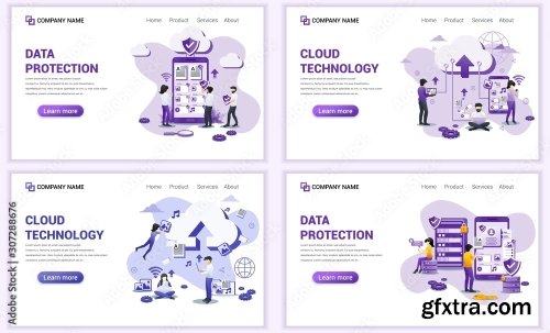 Set Of Web Page Design Templates For Cloud Services 25xAI