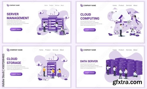 Set Of Web Page Design Templates For Cloud Services 25xAI