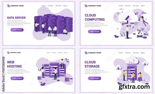 Set Of Web Page Design Templates For Cloud Services 25xAI