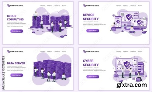 Set Of Web Page Design Templates For Cloud Services 25xAI