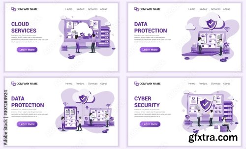 Set Of Web Page Design Templates For Cloud Services 25xAI