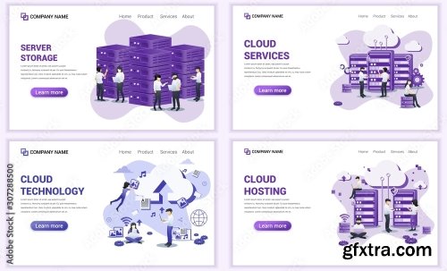 Set Of Web Page Design Templates For Cloud Services 25xAI