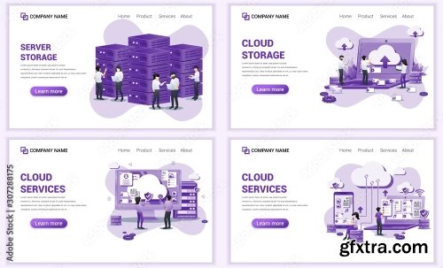 Set Of Web Page Design Templates For Cloud Services 25xAI