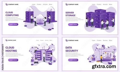 Set Of Web Page Design Templates For Cloud Services 25xAI