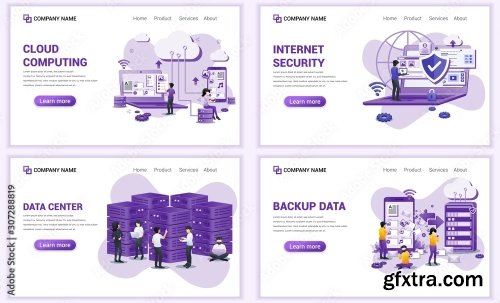 Set Of Web Page Design Templates For Cloud Services 25xAI