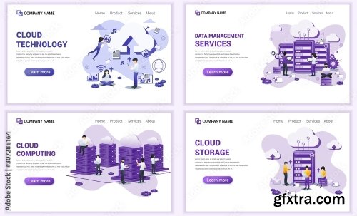 Set Of Web Page Design Templates For Cloud Services 25xAI