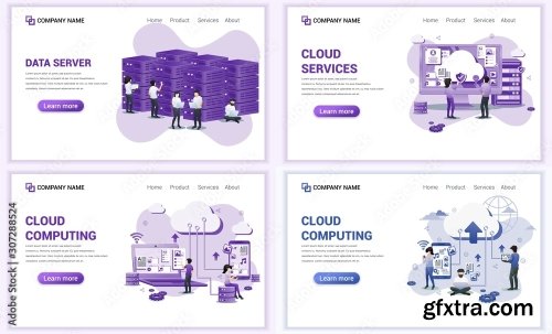 Set Of Web Page Design Templates For Cloud Services 25xAI