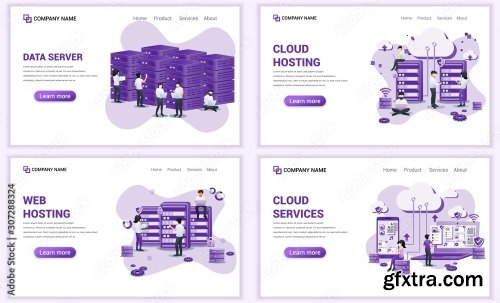 Set Of Web Page Design Templates For Cloud Services 25xAI