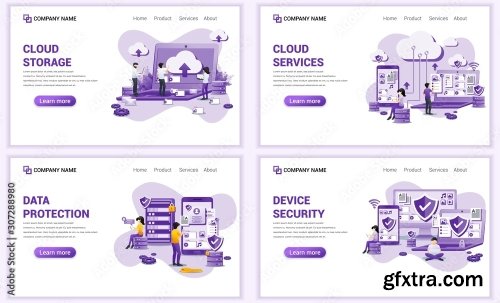 Set Of Web Page Design Templates For Cloud Services 25xAI
