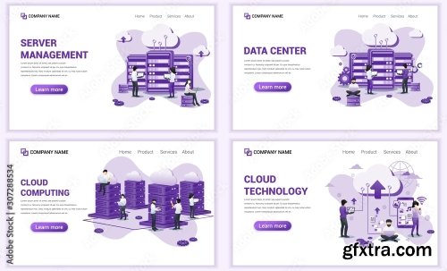 Set Of Web Page Design Templates For Cloud Services 25xAI