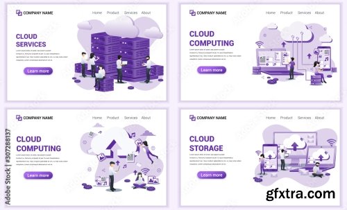 Set Of Web Page Design Templates For Cloud Services 25xAI