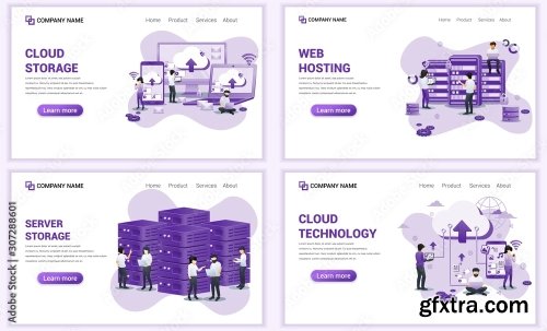 Set Of Web Page Design Templates For Cloud Services 25xAI