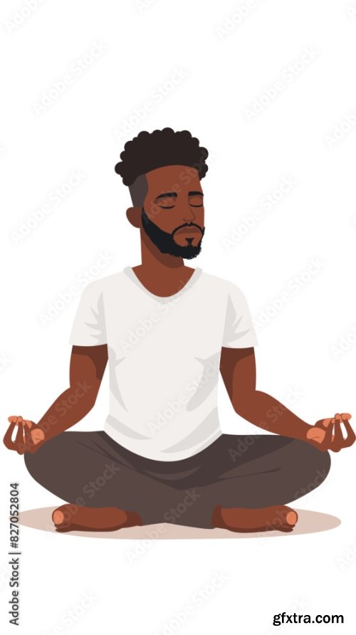 Serene African American Man Meditating Cross-Legged 6xAI