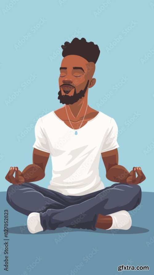 Serene African American Man Meditating Cross-Legged 6xAI