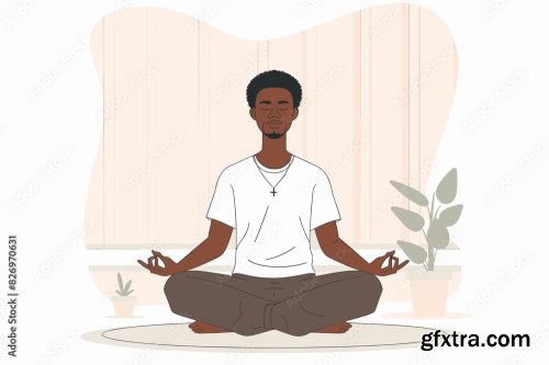 Serene African American Man Meditating Cross-Legged 6xAI