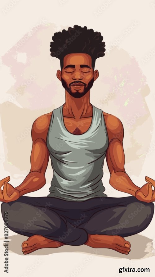 Serene African American Man Meditating Cross-Legged 6xAI