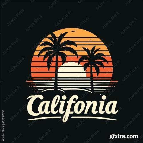 Palm And Sunset With California Text T-Shirt Design 13xAI