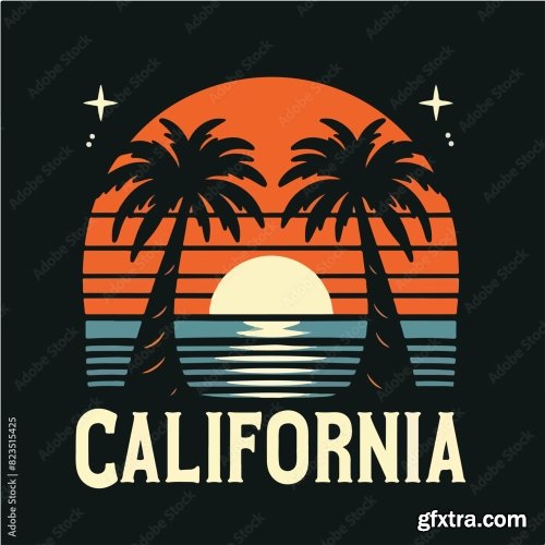 Palm And Sunset With California Text T-Shirt Design 13xAI