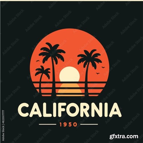 Palm And Sunset With California Text T-Shirt Design 13xAI