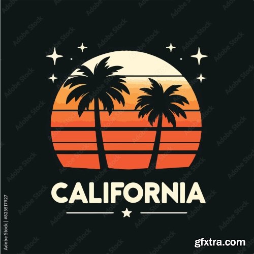 Palm And Sunset With California Text T-Shirt Design 13xAI