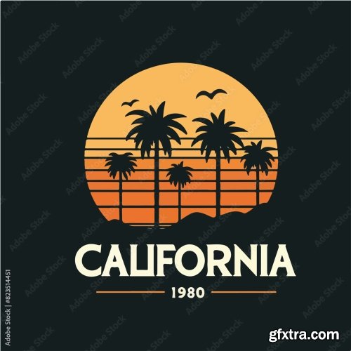 Palm And Sunset With California Text T-Shirt Design 13xAI