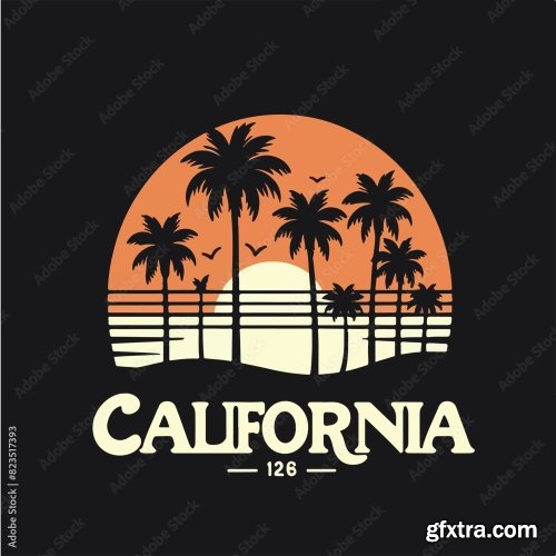 Palm And Sunset With California Text T-Shirt Design 13xAI