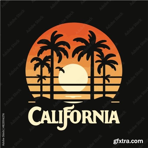 Palm And Sunset With California Text T-Shirt Design 13xAI