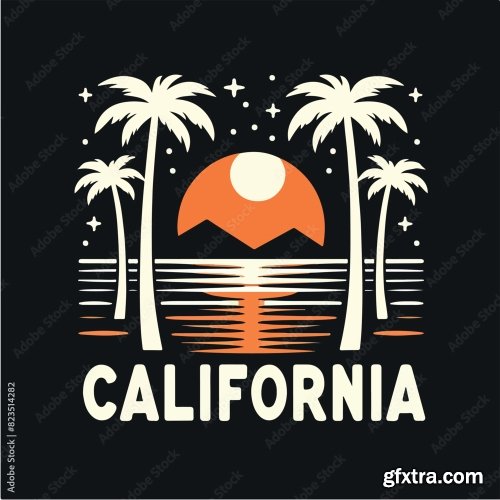 Palm And Sunset With California Text T-Shirt Design 13xAI