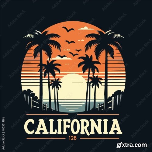 Palm And Sunset With California Text T-Shirt Design 13xAI