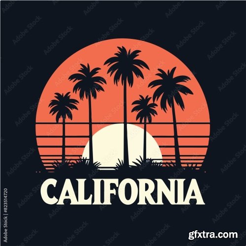 Palm And Sunset With California Text T-Shirt Design 13xAI