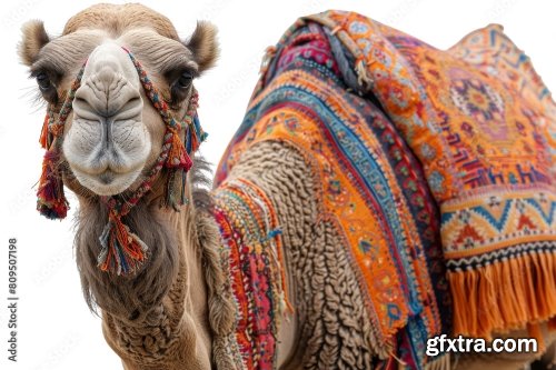 A Beautifully Adorned Camel Stands Isolated 12xPNG