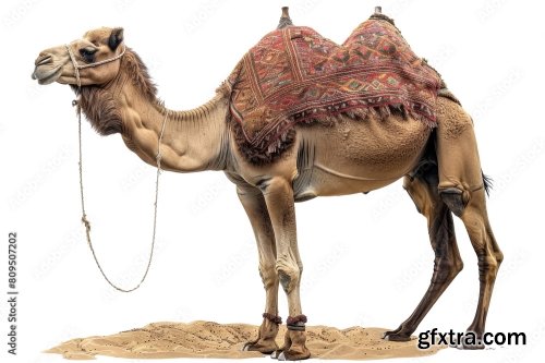 A Beautifully Adorned Camel Stands Isolated 12xPNG