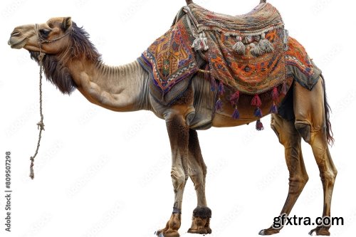 A Beautifully Adorned Camel Stands Isolated 12xPNG