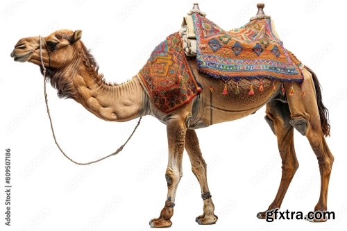 A Beautifully Adorned Camel Stands Isolated 12xPNG