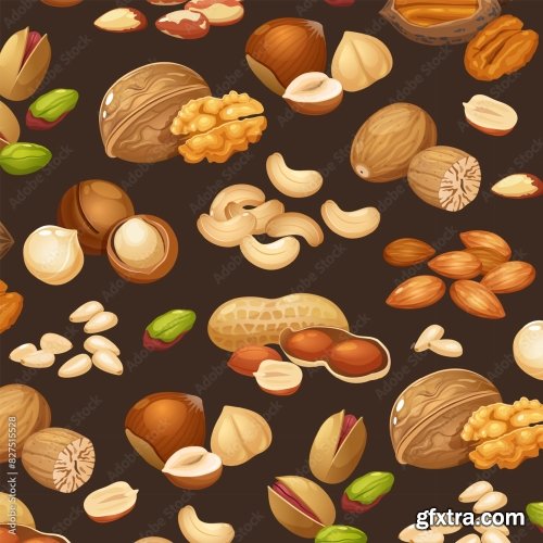 Vector Seamless Pattern With Nuts Collection 6xAI