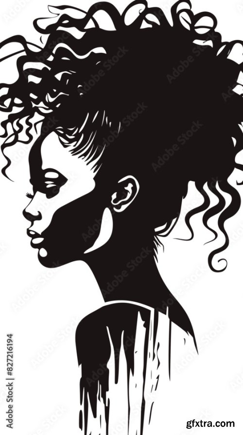 Abstract Silhouette Of Confident Black Woman With Curly Hair 6xAI