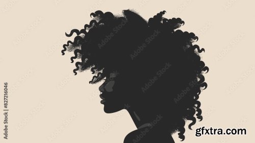 Abstract Silhouette Of Confident Black Woman With Curly Hair 6xAI