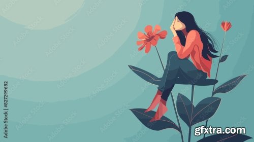 Depressed Woman Sitting On Withering Flower 6xAI