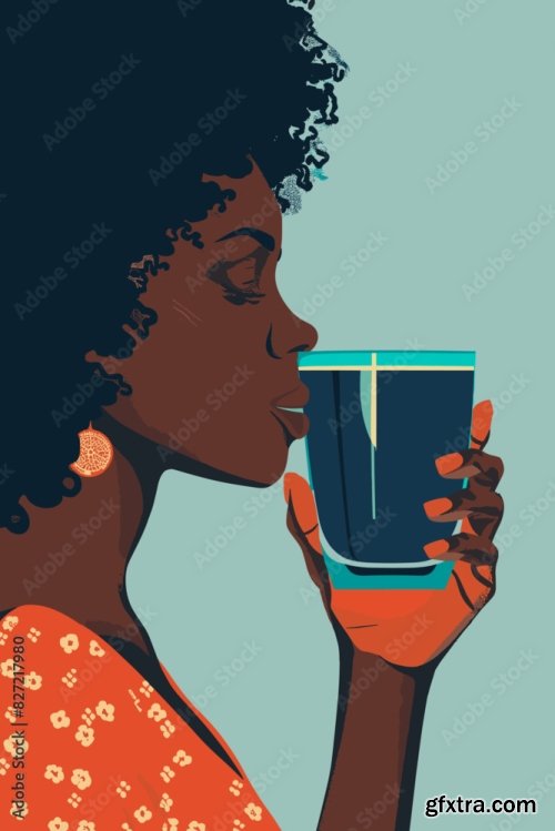 African American Woman Drinks Water 6xAI